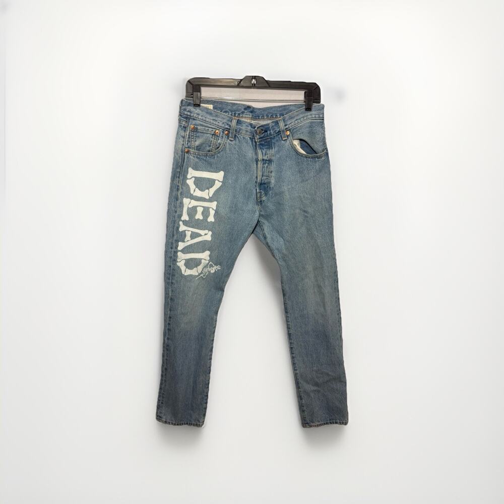 Levi’s x Grateful Dead 501 Jeans Mens 30x32 Bones DEAD Print Medium Wash